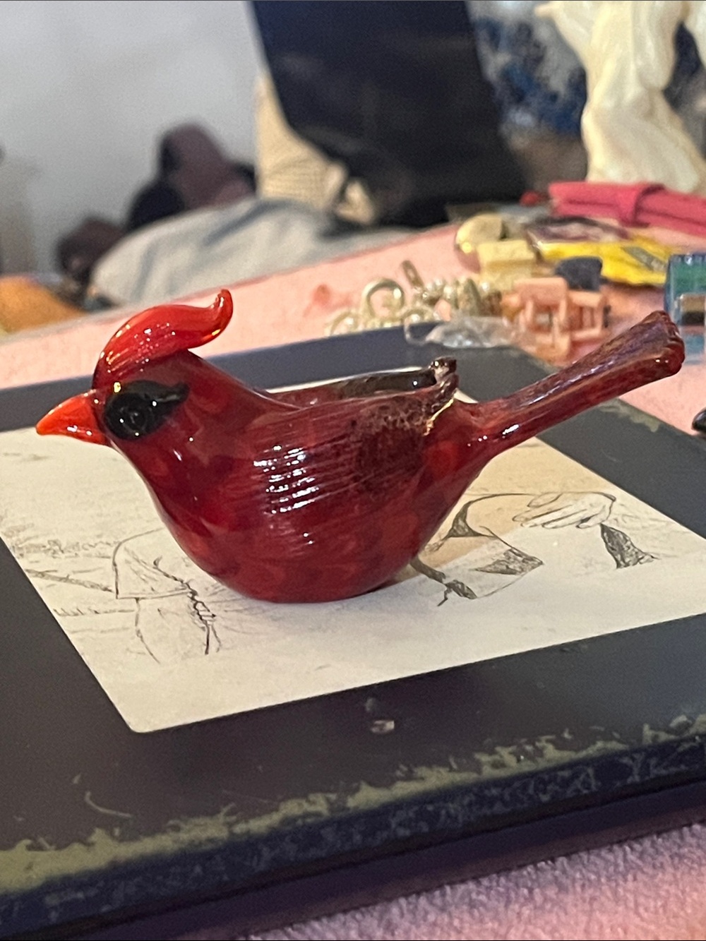 Fitz and Floyd Glossy Red Cardinal Figurine with Black Eye Detail
